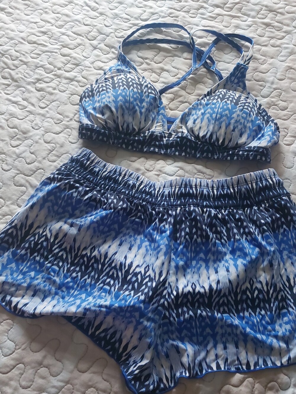 Athleta Swim - Both Pieces Blue Patterned Women's Tankini Top & Shorts Set